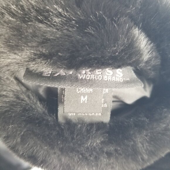 1980s Express Black Faux Mink Vest Zip Up Reversible to Satin Size Medium - Picture 12 of 14